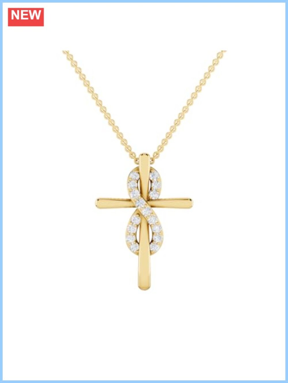 1/5 Carat Moissanite Cross Infinity Pendant Necklace 14K Gold Plated 925 Silver